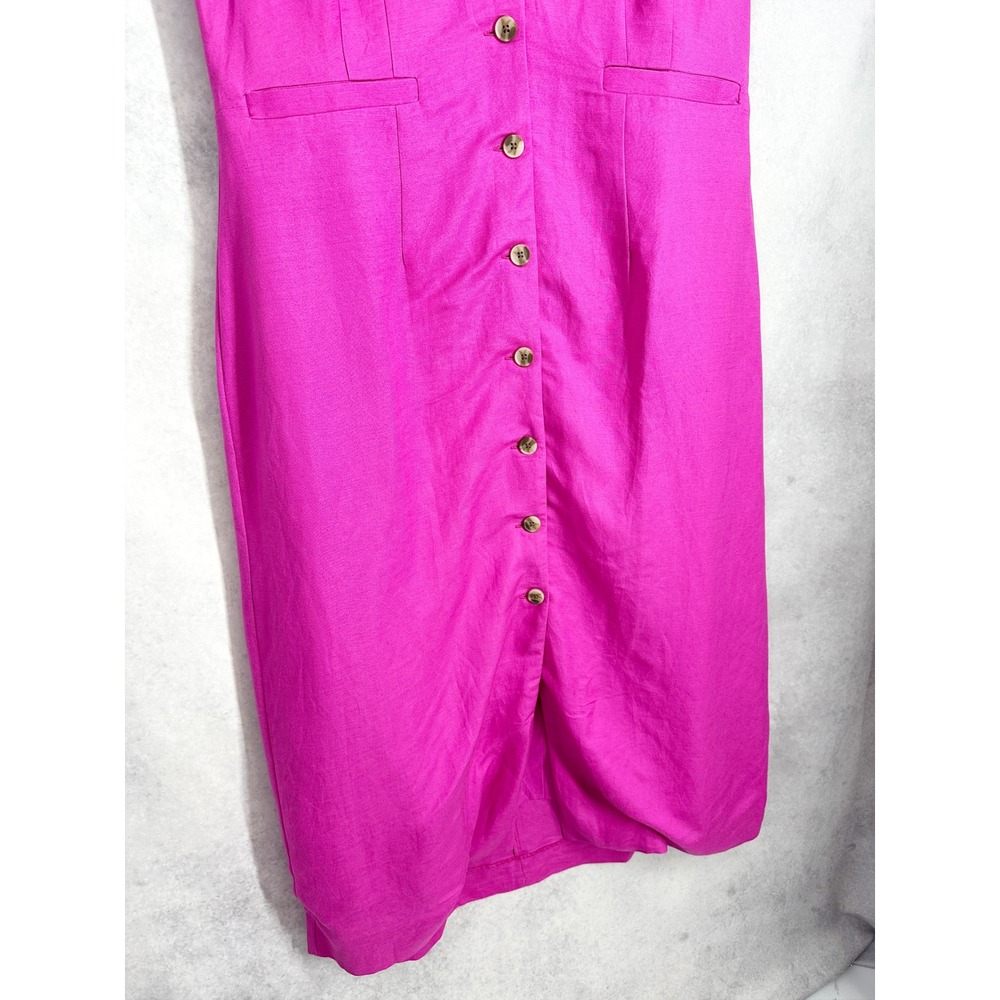 Ann Taylor Fuchsia Pink Linen Blend Button Front Sleeveless Midi Dress Size 14 - Picture 4 of 13